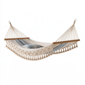 Amaca 300 x 120 cm in cotone beige con barre in legno stile boho
