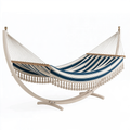 Amaca con supporto 320 x 120 x 110 cm in legno e tessuto blu/bianco per relax stile boho