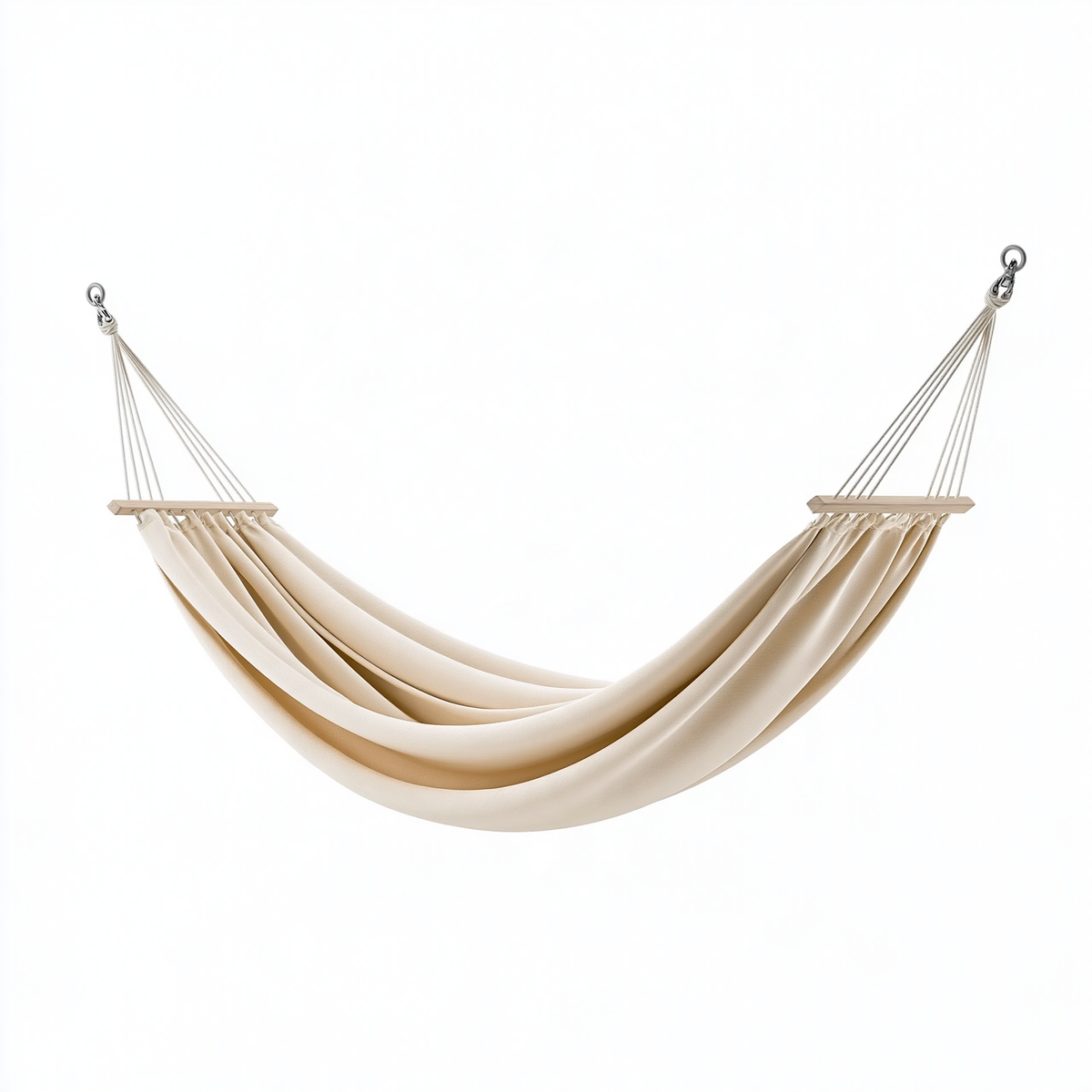Amaca 200 x 150 cm in cotone beige con barre in legno per esterno