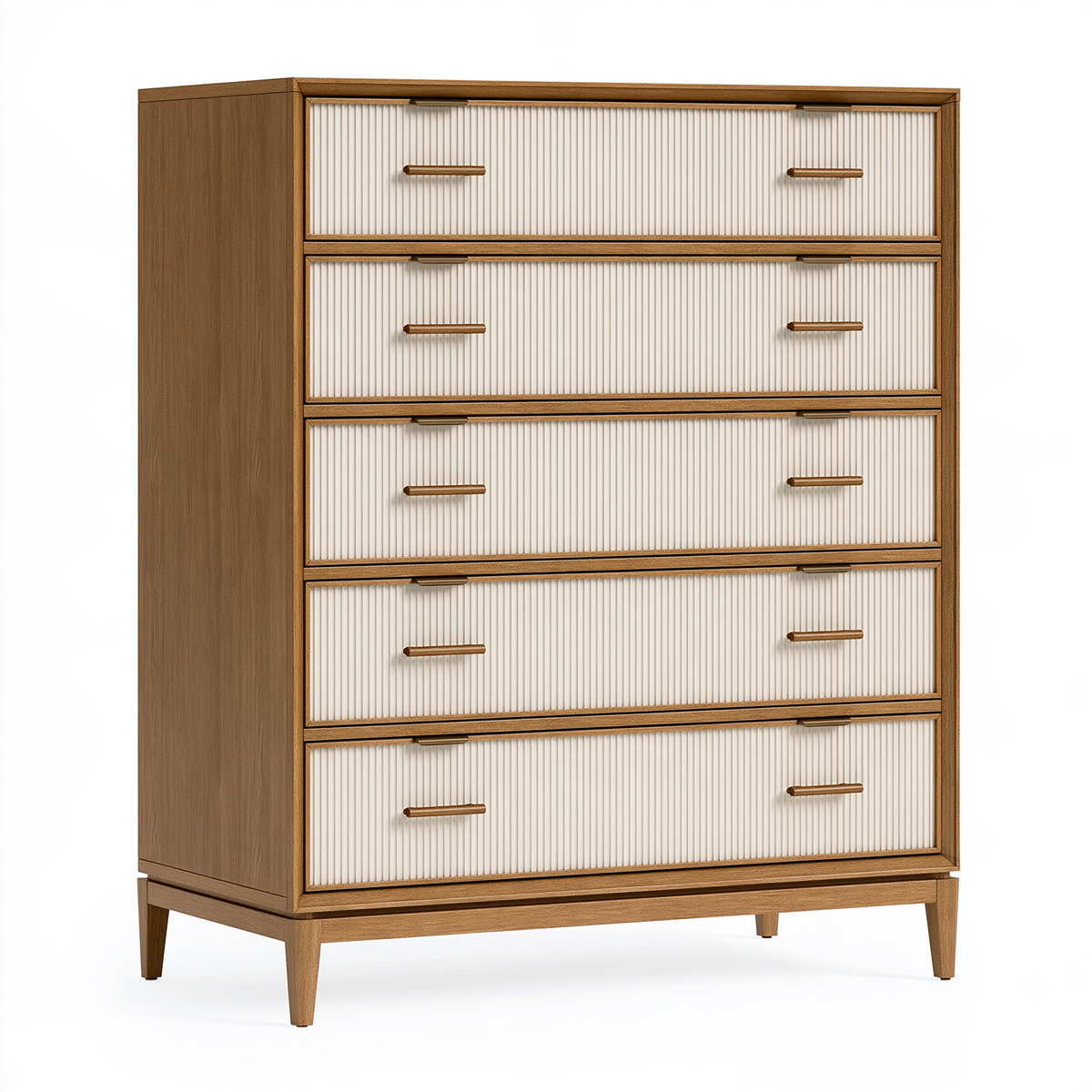 Cassettiera 100 x 45 x 140 cm in legno marrone e bianco con 5 cassetti stile retrò