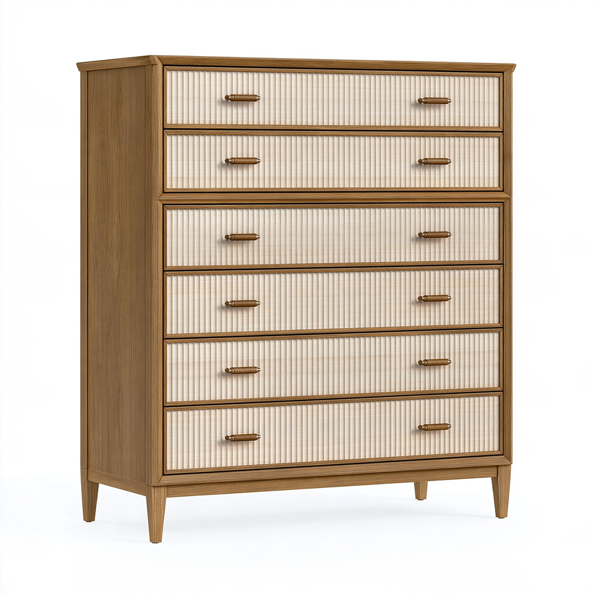 Cassettiera 100 x 45 x 140 cm in legno marrone e beige con 6 cassetti stile classico