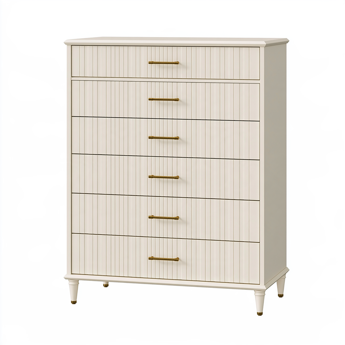 Cassettiera 90 x 45 x 150 cm in legno ingegnerizzato avorio a 6 cassetti stile classico