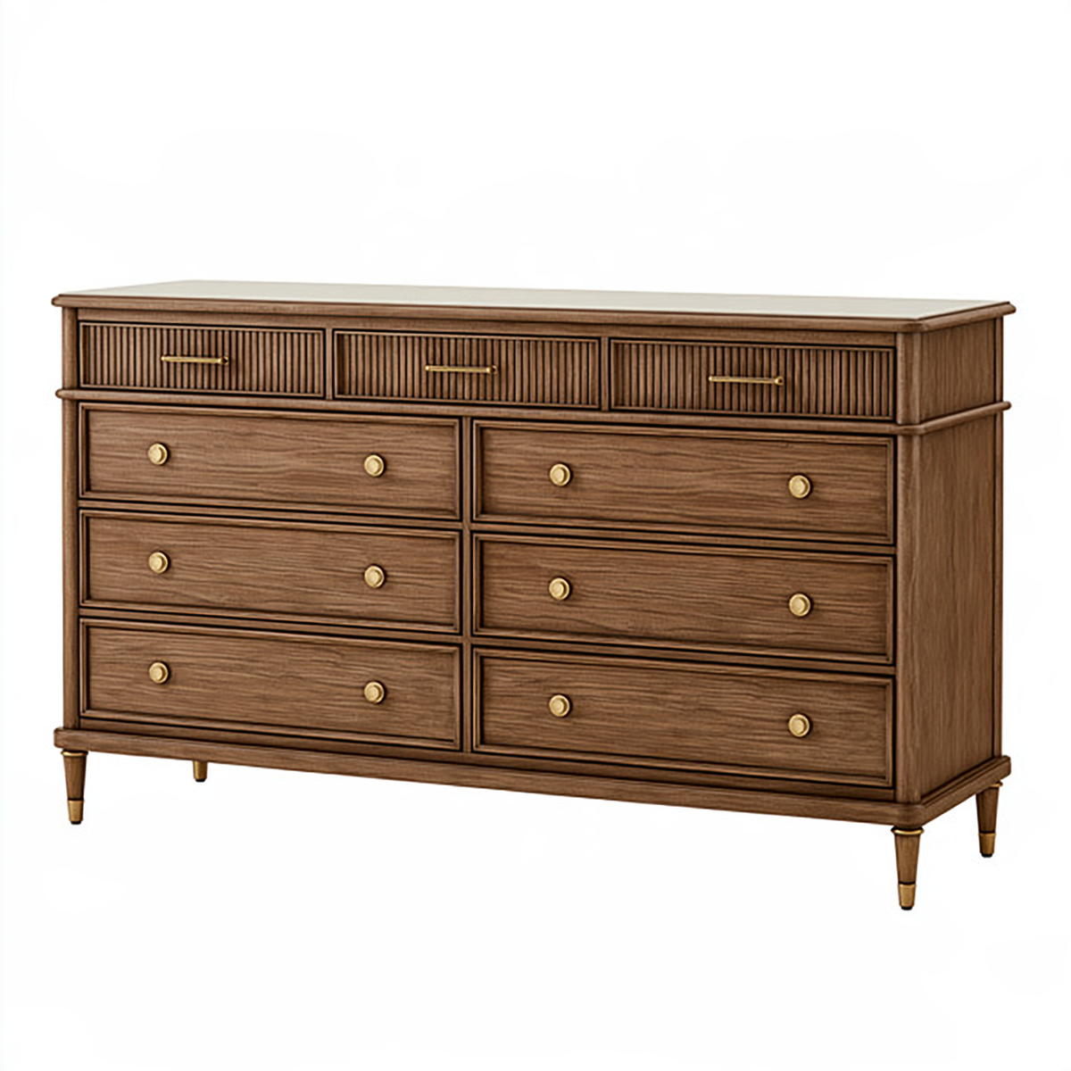 Cassettiera 160 x 45 x 95 cm in legno marrone - 9 cassetti stile classico