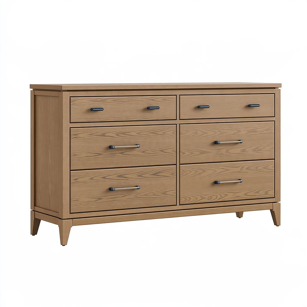 Cassettiera 150 x 45 x 100 cm in legno color rovere a 6 cassetti stile moderno