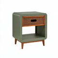 Comodino 45 x 35 x 60 cm in legno verde con cassetto in rattan - stile retrò