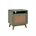 Comodino 50 x 40 x 60 cm in legno verde con anta in rattan - stile retrò con vano aperto