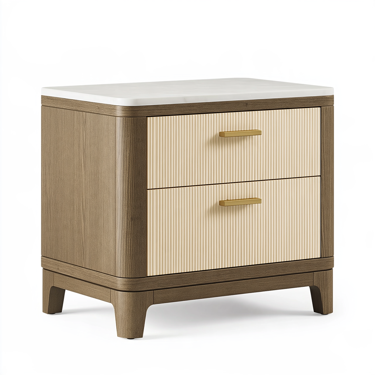 Comodino 50 x 40 x 60 cm in legno marrone e crema con 2 cassetti stile moderno