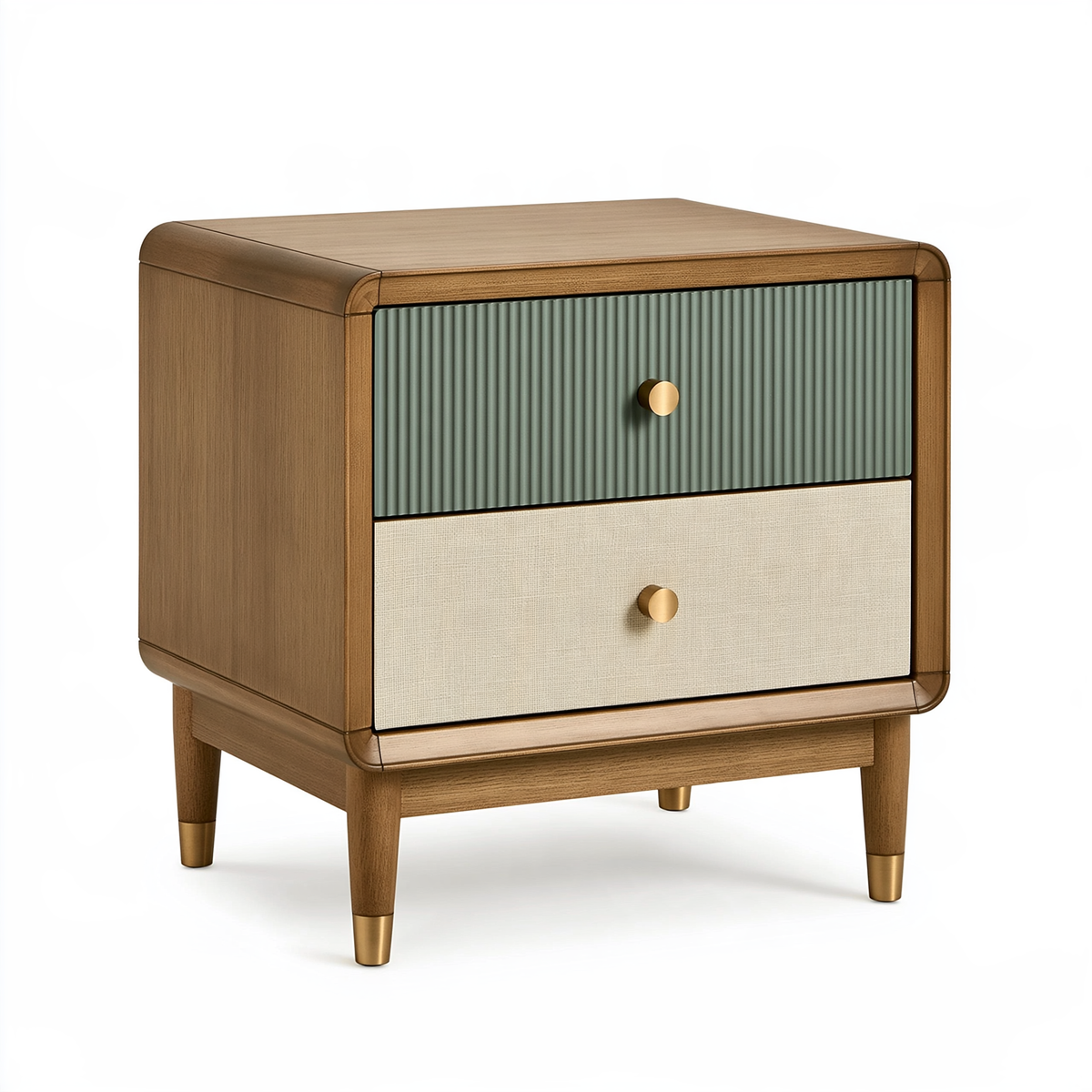 Comodino 50 x 40 x 60 cm in legno marrone con cassetti verde salvia e beige - stile moderno