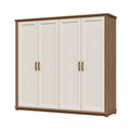 Armadio 240x60x220 cm a 4 ante in pannelli effetto legno crema/noce stile classico