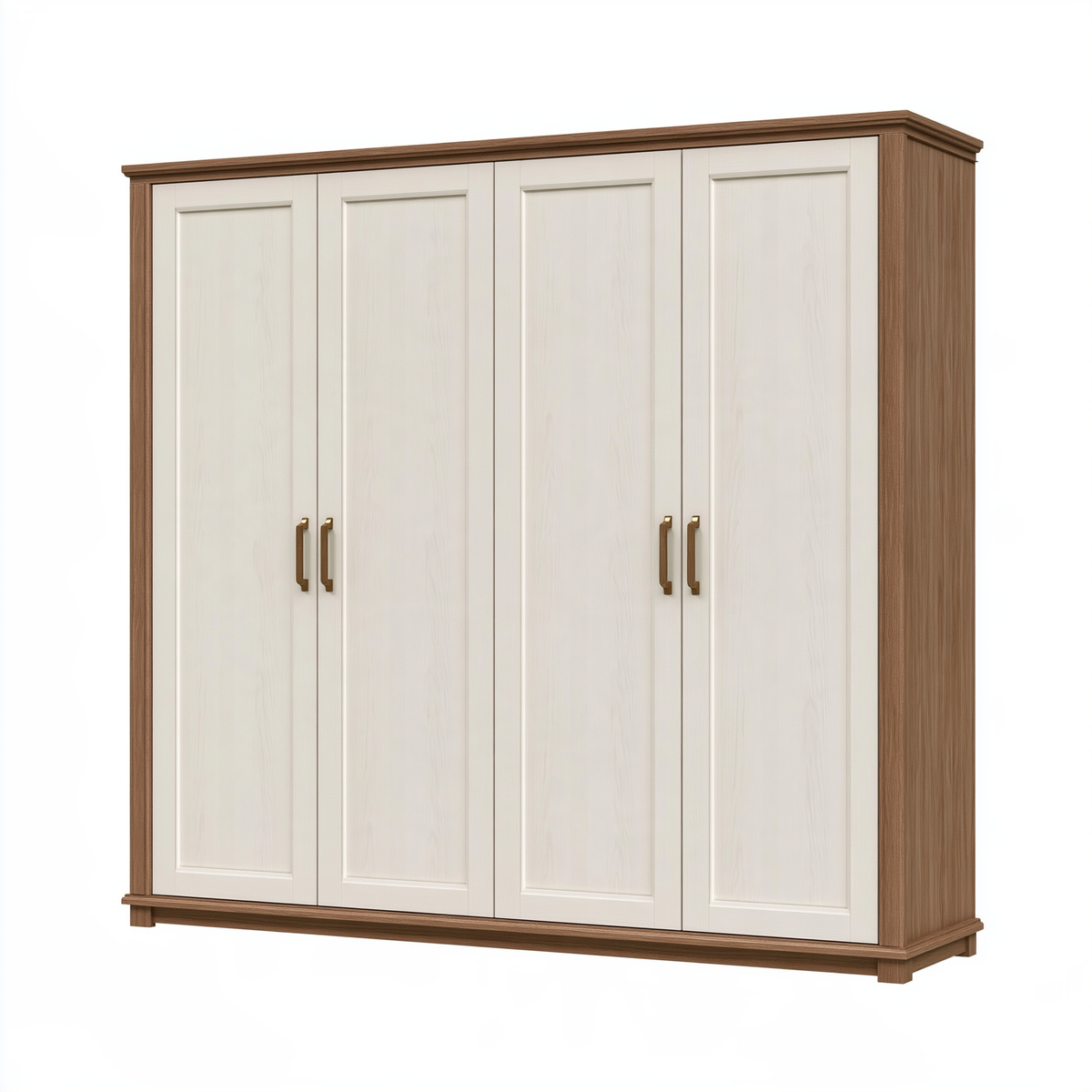 Armadio 240x60x220 cm a 4 ante in pannelli effetto legno crema/noce stile classico