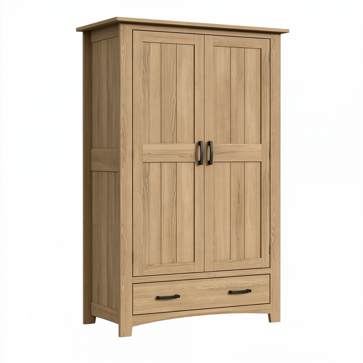 Armadio 100x55x200 cm in legno rovere con 2 ante e cassetto stile rustico