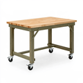 Banco da lavoro 122 x 61 x 86 cm in legno naturale e verde con ruote