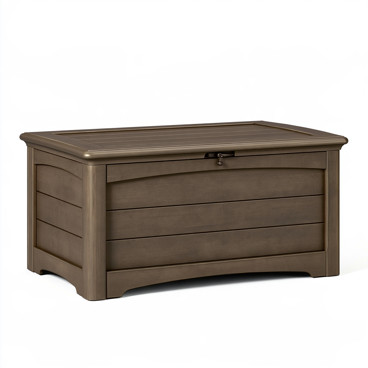Baule da esterno 120 x 60 x 63 cm in resina marrone effetto legno con coperchio e chiusura