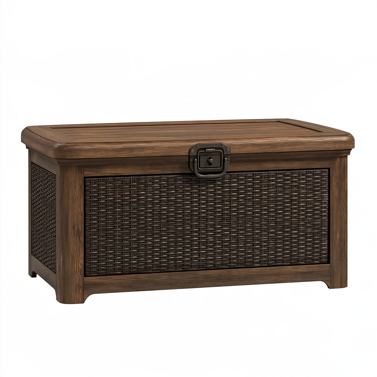 Cassapanca da esterno 120 x 60 x 65 cm in legno marrone con intreccio stile rustico