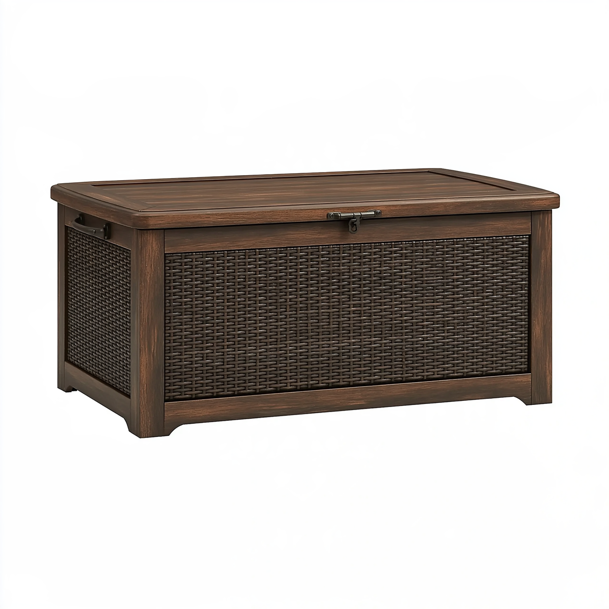 Cassapanca da esterno 120 x 60 x 65 cm in legno e resina intrecciata marrone - contenitore con coperchio