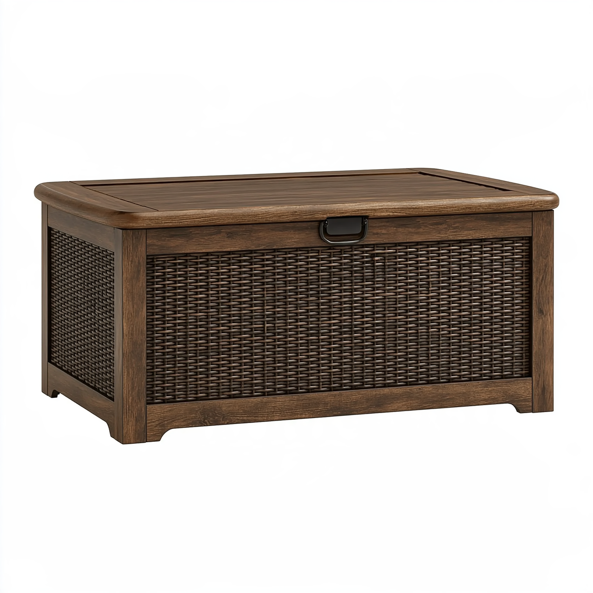 Cassapanca contenitore da esterno 100 x 50 x 50 cm in legno marrone con pannelli intrecciati