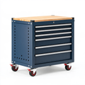 Cassettiera portautensili 75 x 46 x 95 cm in acciaio blu con piano in legno su ruote
