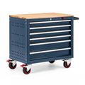 Carrello portautensili 100 x 50 x 95 cm in acciaio blu con piano in legno e 6 cassetti