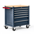 Carrello portautensili 77 x 46 x 97 cm in acciaio blu con piano in legno e 6 cassetti su ruote
