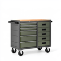 Carrello portautensili 120 x 60 x 90 cm in acciaio verde e nero con piano in legno e cassetti mobili