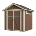 Casetta da giardino 180 x 120 x 200 cm in resina marrone/beige con doppia porta e finestra