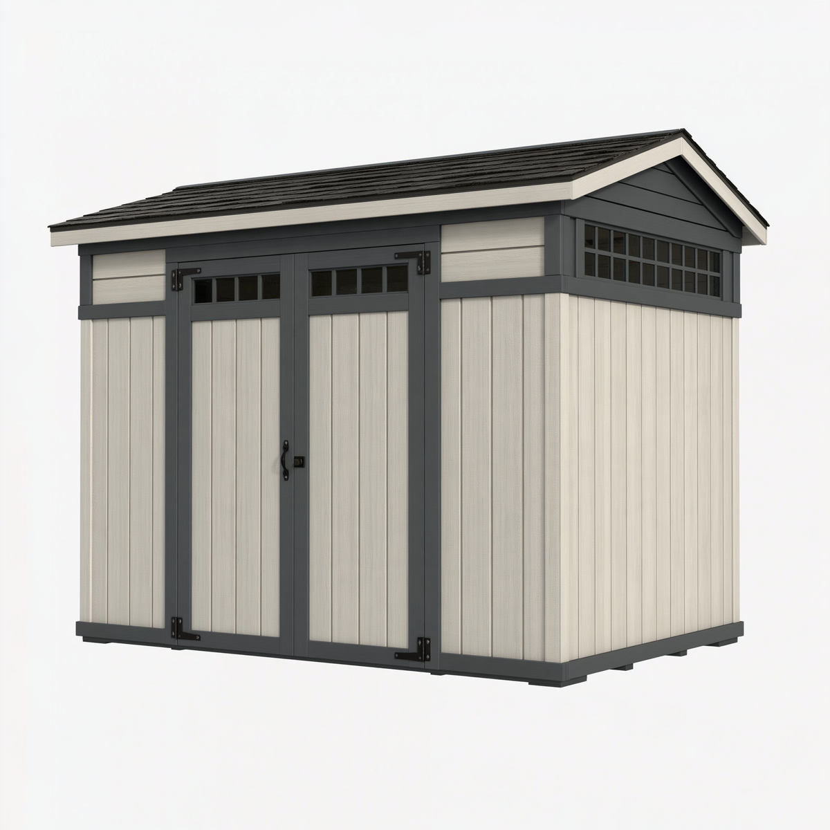 Casetta da giardino 229 x 183 x 210 cm in resina beige antracite - deposito da esterno con doppia porta