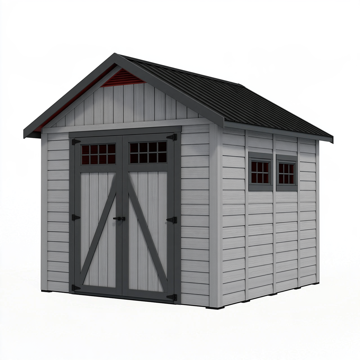 Casetta da giardino 191 x 121 x 204 cm in resina grigio antracite con doppia porta e tetto spiovente