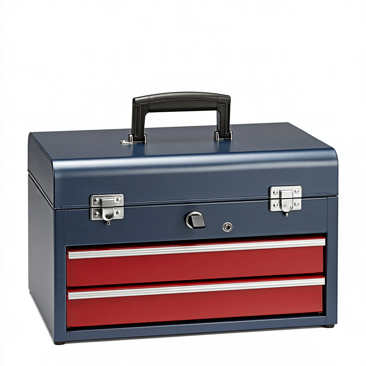 Cassetta portautensili 45 x 25 x 35 cm in metallo blu rosso con 2 cassetti e maniglia